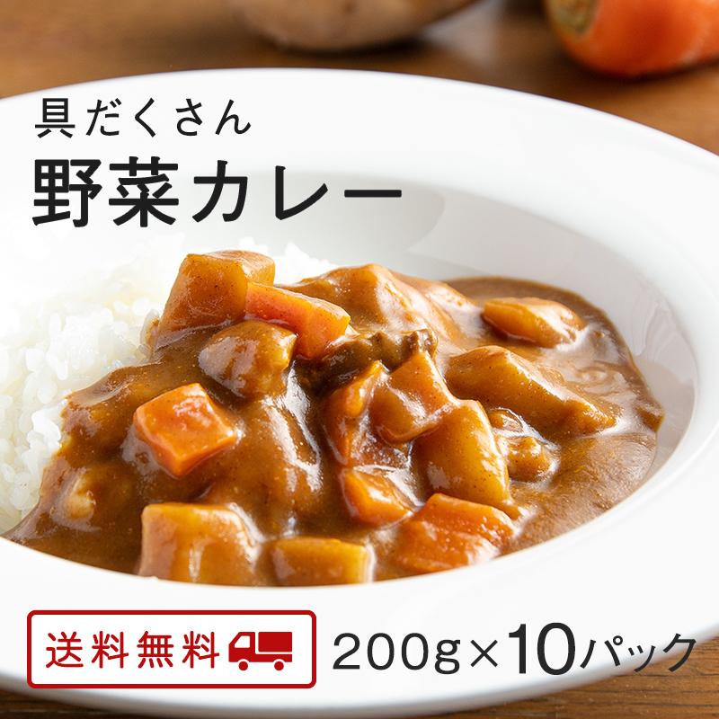 カレー レトルト 野菜たっぷり カレー 中辛 国産 送料無料 博多 長期常温保存 具だくさん野菜カレー 200g×10パック メール便