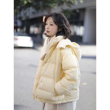 加絨加厚奶黃包羽絨棉服女小個子短款棉襖鵝黃色高級外套2025冬季