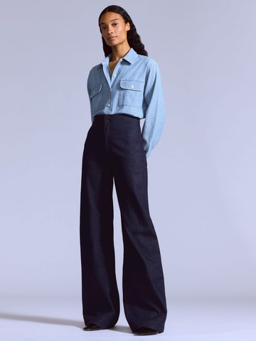 BLUETAB™ 海軍風後繫腰式高腰丹寧牛仔寬褲 / 喇叭褲 / 日本面料 / 原色 人氣新品