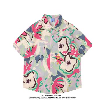 (免運)【歐美潮牌】Ander Jurnal油畫滿印沙灘襯衣男女寬松夏季短袖襯衫