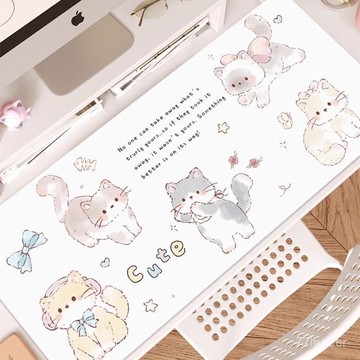 🎉家居好物🛒防水皮革鼠標墊定做超大筆記本桌墊可愛貓咪辦公室桌布桌麵鍵盤墊 4KFB
