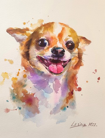 吉娃娃水彩畫多彩動物藝術小狗插畫寵物藝術