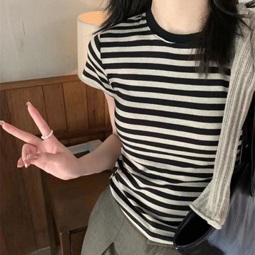 【PING'S🌞】春 夏季 純棉 條紋撞色 棉t  oversize t恤 美式 t恤  美式復古  ins 百搭 棉t