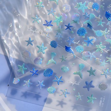 🌸台灣出貨🌸夏日果凍貝殼光小海星美甲貼紙tomoni浮雕海洋小貝殼防水指甲貼紙