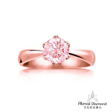 Alesai 艾尼希亞鑽石 1克拉 粉紅鑽石 14K 玫瑰金 六爪鑽戒 培育鑽石 (3EX 車工 粉鑽 FANCY VIVID PINK)