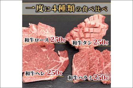 大浦和牛焼肉セット(1kg)《牛肉 牛 国産 焼肉 セット おすすめ ロース 美味しい 牛タン ハラミ ヒレ 食べ比べ バーベキュー》