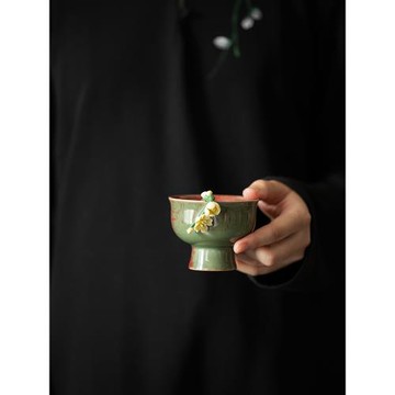 高腳主人杯功夫茶具小茶碗陶瓷茶杯品茗杯個人喝茶杯子復古茶盞