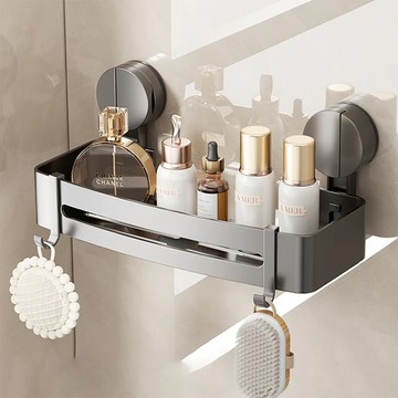 吸盤浴室置物架 四方架 吸盤款  灰色  1個