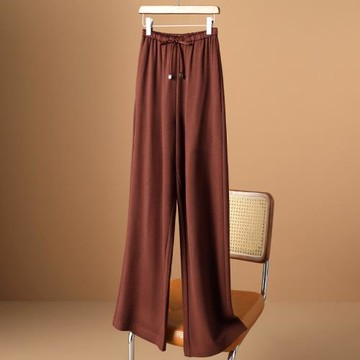 TGZ簡約高品質輕奢桑蠶絲羊絨闊腿褲女秋冬歐貨高級感直筒休閑褲