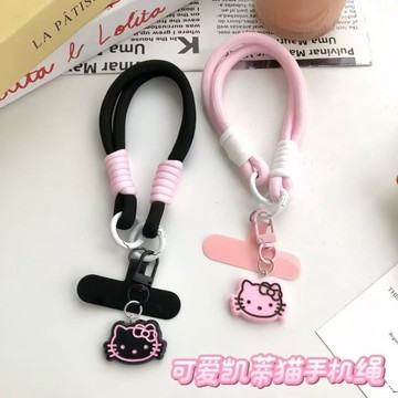 Ins可愛貓吊墜手機掛繩短款手腕加粗帶子時尚戶外旅遊提鏈殼結實