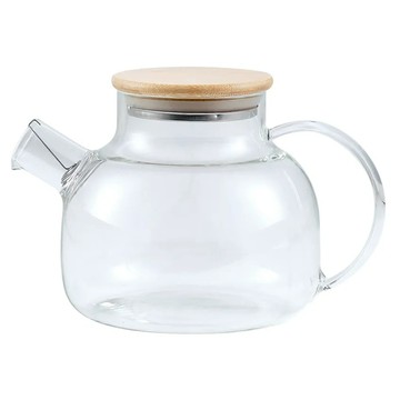 Homely Zakka 午茶食光茶濾短嘴竹蓋玻璃壺 - 高硼硅耐熱玻璃茶壺  透明  1L  1個