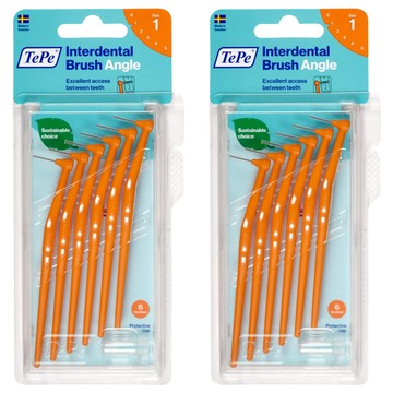 TePe 緹碧 L型長柄牙間刷 Set 6支 刷毛柔軟不刺激牙齦 有效去除牙縫中的牙菌斑 握柄方便清潔後牙  0.45mm  2盒