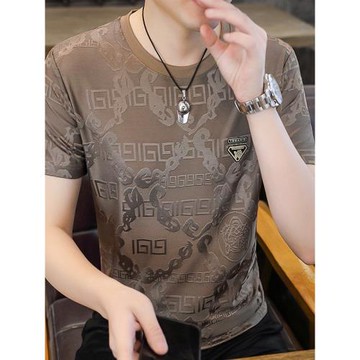 冰絲t恤男2025新款潮牌短袖夏季男款半袖桑蠶絲體恤大碼男裝上衣