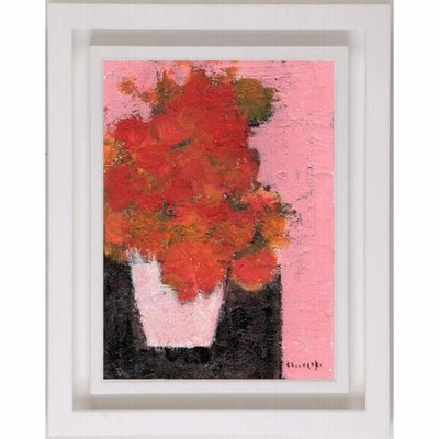 油絵　よっこ確認　ピンクとオレンジ色の花を差した花瓶 油絵よっこ様専用確認ピンクとオレンジ色の花を差した花瓶