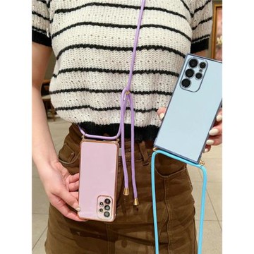 ins簡約純色電鍍適用三星a56手機殼a16/a26/a36斜挎掛繩a53/a54/a55四角防摔a14/a15/a34/a35保護套a23/a24