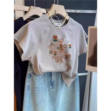 正肩短袖t恤女2024新款夏季設計感小眾獨特修身顯瘦短款甜辣上衣