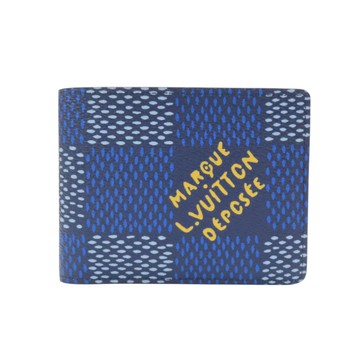 LOUIS VUITTON LV 路易威登 藍色 棋盤格帆布 Multiple 二折短夾 N40676