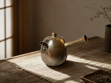 柴燒古銅金彩側把茶壺 / 個人160cc小壺  / 小平凡手作