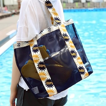 E.City 韓版加厚大網格購物袋 塗層網格尼龍  33 x 32 x 12cm  深藍