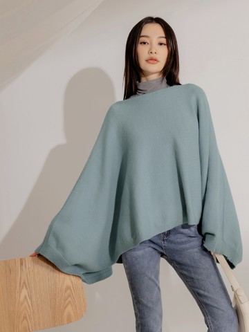 針織船領袖釦寬版斗篷上衣