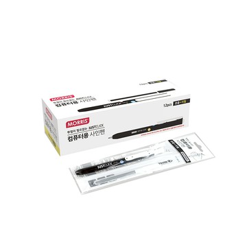 Morris Just Click 按壓式電腦用簽字筆 + 補充蕊  黑色  12組