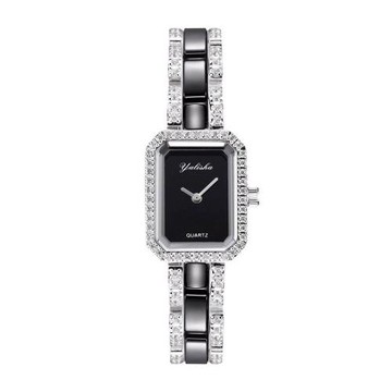 小香風手鏈手表女鑲鉆黑白陶瓷方形防水復古爆款石英時尚潮流學生