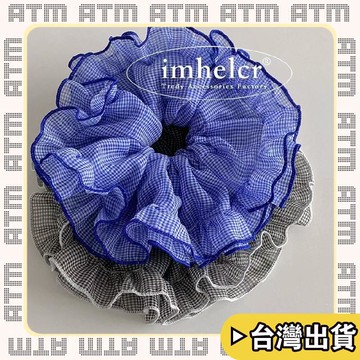 🔥臺灣出貨🔥可開發票✅輕飾時光韓國東大門格紋紗花邊髮圈~氣質簡約ins蓬鬆腸圈後腦勺發繩新款女