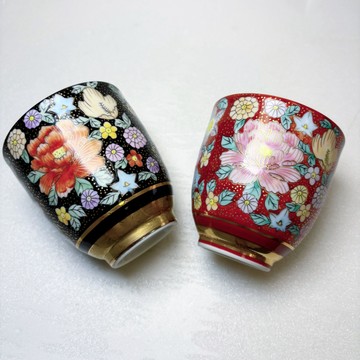 精緻瓷杯 【九谷燒】金彩花詰 職人手作圓弧品茗茶盞對杯組