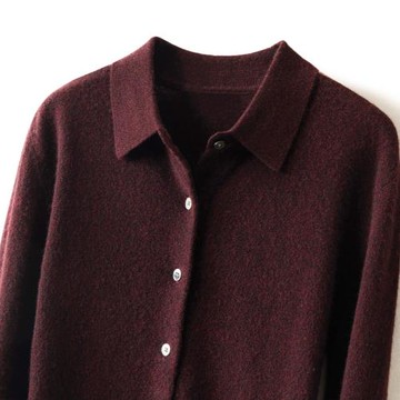 2024秋季新款Polo領羊絨襯衫女外穿上衣開衫純羊毛針織外套打底潮