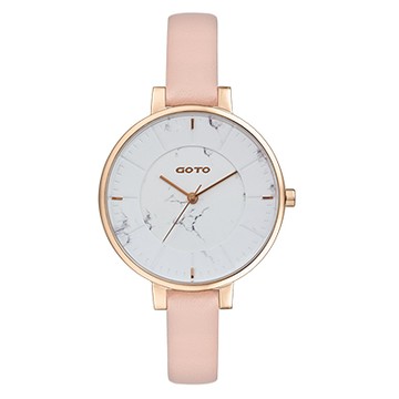 GOTO 緣起不滅大理石紋時尚手錶-IP玫白x粉/36mm