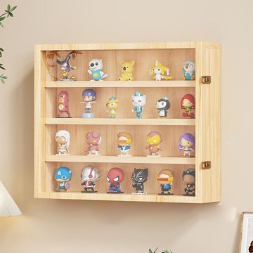 盲盒收納展示架壁掛式手辦展示櫃實木手辦掛墻防塵透明玻璃收納櫃J-488公司貨