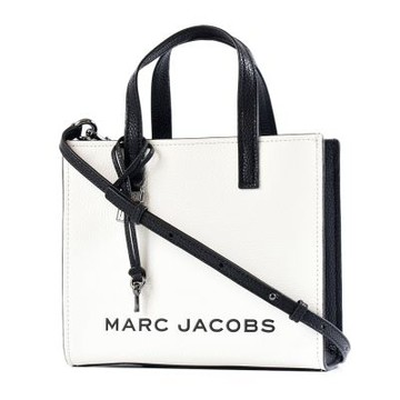MARC JACOBS 黑色LOGO荔枝紋手提/斜背二用鎖頭包-黑/米/小