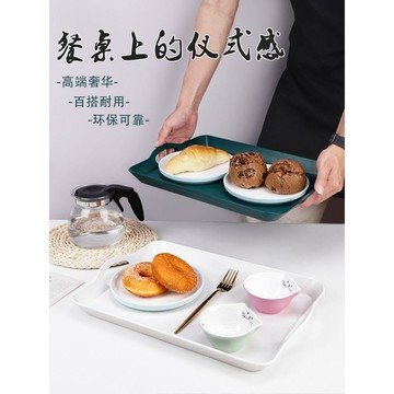 🔥臺灣出貨🔥食堂端菜專用塑料托盤長方形 快餐店漢堡店酒店防滑雙耳手提大號