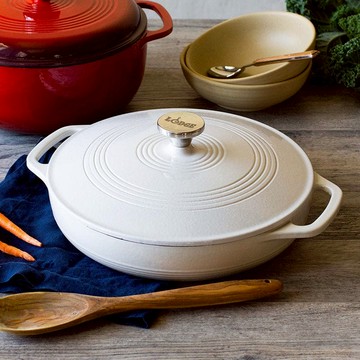 圓形琺瑯鑄鐵淺燉鍋(30cm)-3.4L-多色可選 火焰紅