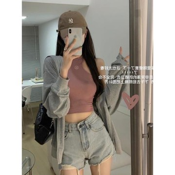 經典灰色防曬衛衣女2025春夏新款高級感薄款寬松連帽拉鏈開衫外套