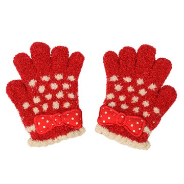 akachan honpo - 5指手套-圓點 蝴蝶結-紅色-日本製