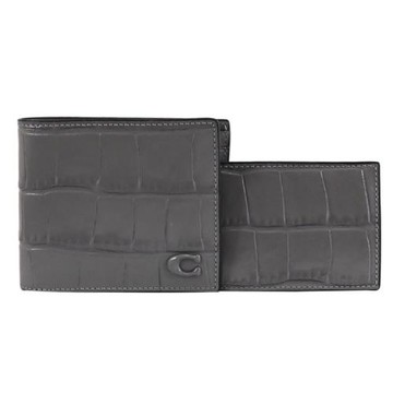 COACH CW439 經典C LOGO鱷魚壓紋附活動夾/對開短夾.灰