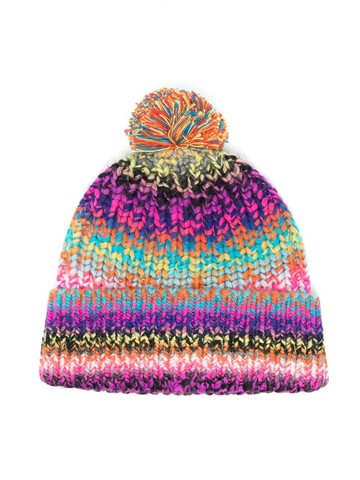 Stella McCartney Kids - marl-knit striped pompom hat - kids - Acrylic/Cotton/Wool - S - Pink
