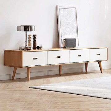 源氏木語暖白實木四抽電視櫃2.2M Y56N03 (H014364079)