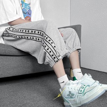 華夫格七八分褲子男夏季薄款休閑短褲美式高街潮牌跑步健身運動褲