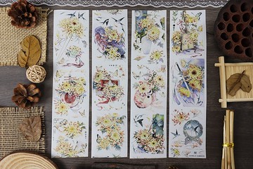 OKMT新七天原創古風造景流麻咕卡貼紙PET手帳手賬膠帶古菊映秋華