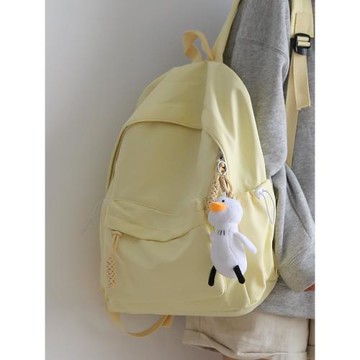 奶黃色輕便簡約雙肩包女韓版純色書包女大學生時尚休閑雙肩背包