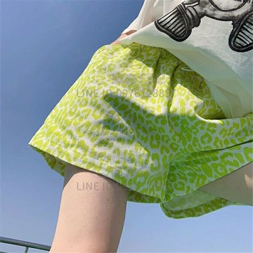 扎染沙灘褲大碼短褲夏季熒光綠豹紋工裝褲學生寬鬆休閒高腰闊腿褲子【倪醬小鋪】