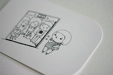 【黑白系∙大圓角明信片】電梯是胖子傷心的所在