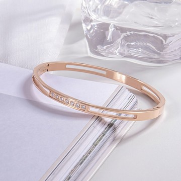 [鈦鋼]漫情歌雙槓微鑲細鑽手鐲【KTL410】-玫瑰金/銀