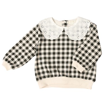 akachan honpo - 長袖休閒上衣-蕾絲領-黑色