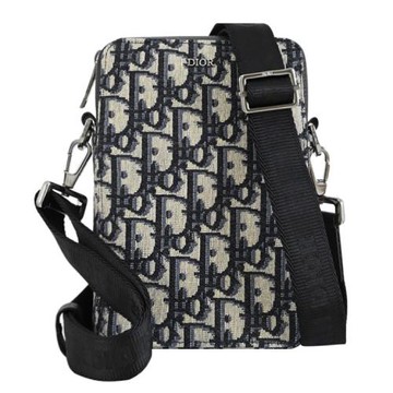 Christian Dior Vertical 滿版緹花款斜背手機包/小方包.深藍