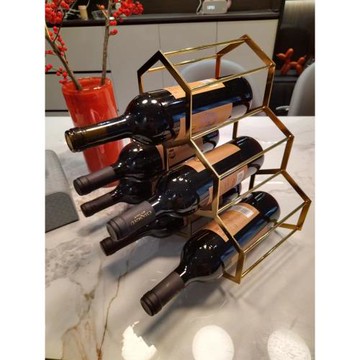 輕奢金屬擺件現代紅酒架子酒瓶菱形格置物架家用簡約酒柜酒架吧臺