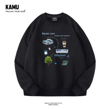 汽車手賬字母露營設備秋冬2025新款圓領加絨薄款衛衣男款日常長袖