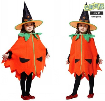 【萌趣南瓜】兒童演出服 萬聖節服裝 南瓜服 表演服 化妝舞會服 幼兒園演出服 南瓜披風套裝 男女童通用 節日派對必備
